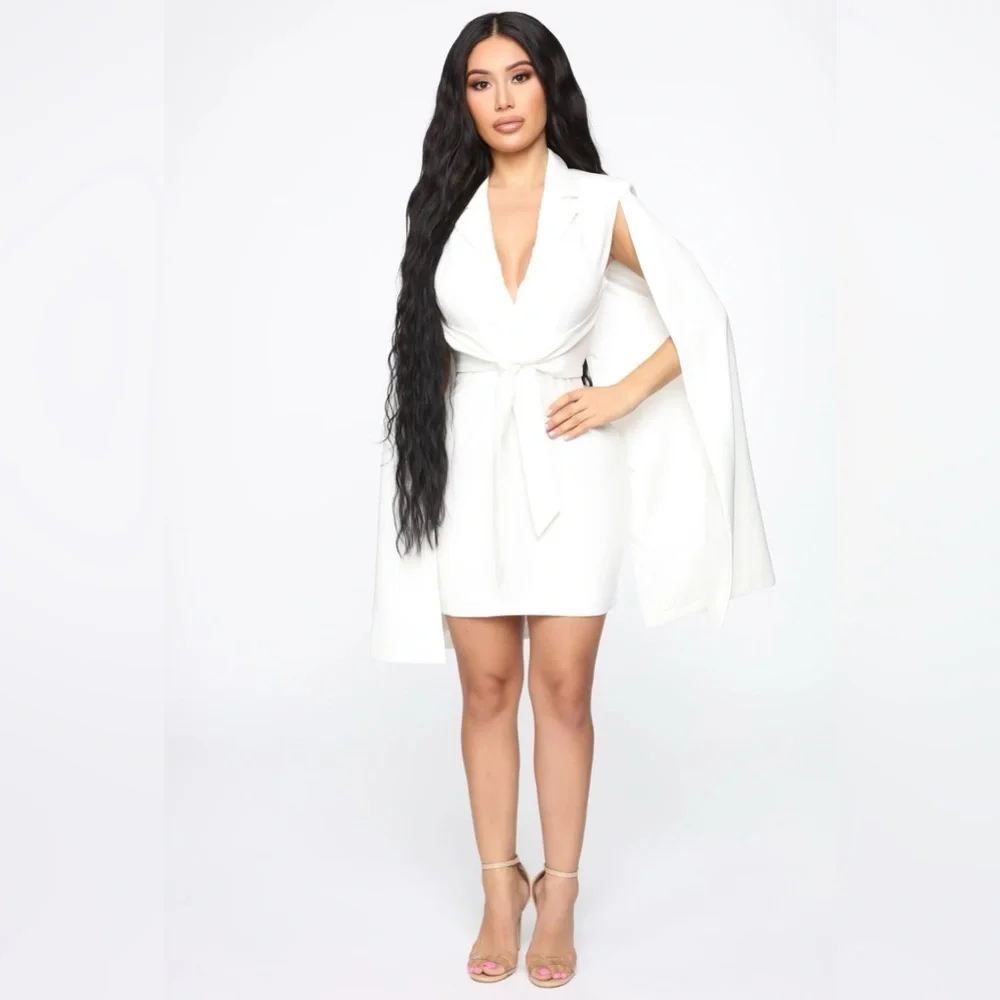 FASHION NOVA On Payroll Blazer Cape Dress White - Picture 2 of 12